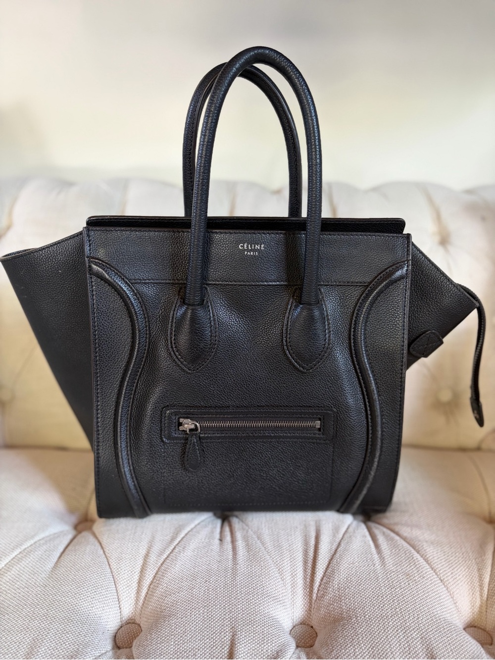 Celine Black Luggage Tote - Classic Leather Women’s Bag (size large)